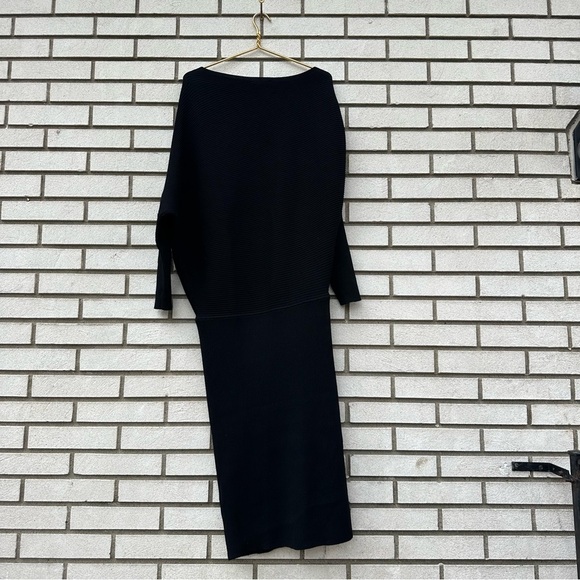 Reiss Black Lara Off-The-Shoulder Ribbed Midi Dress Knit Sweater - Picture 11 of 16